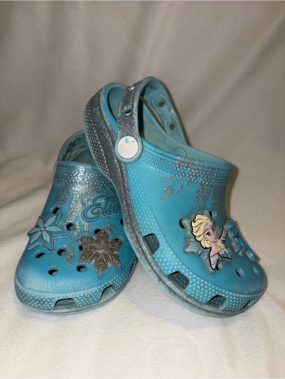 Crocs Disney Frozen Elsa Blue Glitter Clog Slip-On w/ Strap  Kids 13